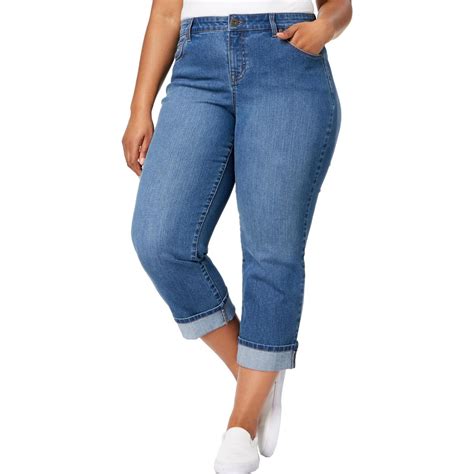 Style And Co Plus Womens Denim Cuffed Capri Jeans