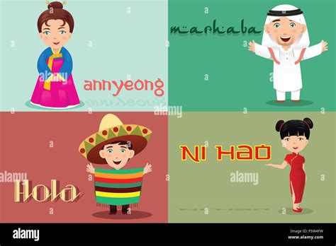 A Vector Illustration Of Multi Ethnic People From Different Cultures Saying Hello Stock Vector