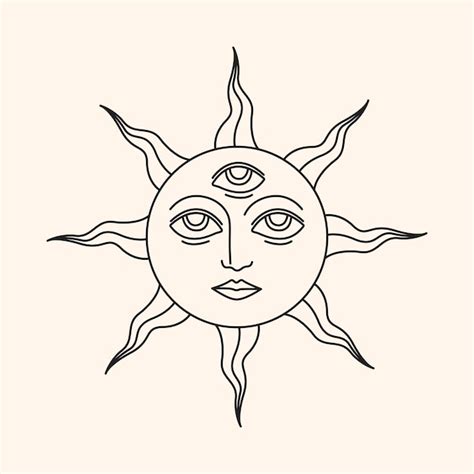 Premium Vector Outline Groovy Sun With Three Eyes 60s And 70s Vibes