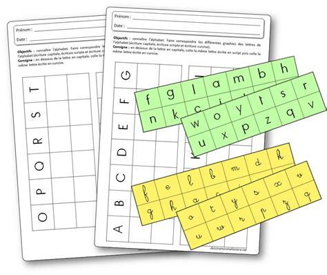 Activité pour faire correspondre les différentes graphies des lettres de lalphabet