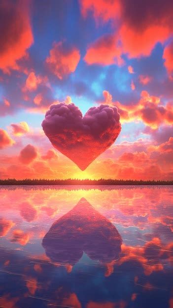 Premium Ai Image Sunset With Clouds And A Heart Shaped Cloud In The Sky