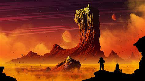 Wallpaper Digital Art Landscape Mountains Space Planet Astronaut