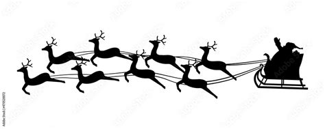 Santa Claus Volando En El Trineo Con Renos De Navidad Silueta De Papa Noel Trineo Con Regalos