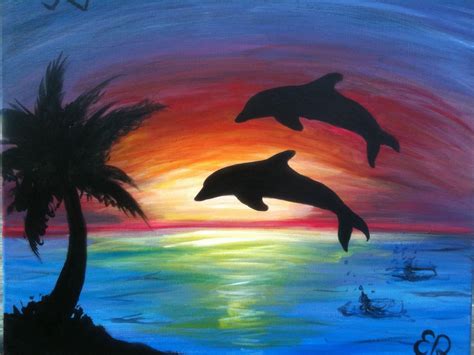 It is the perfect choice for my coastal home decor. Dolphin Sunset Painting | Dolphin.SUNSET | Dolphin painting, Painting, Sunset painting easy