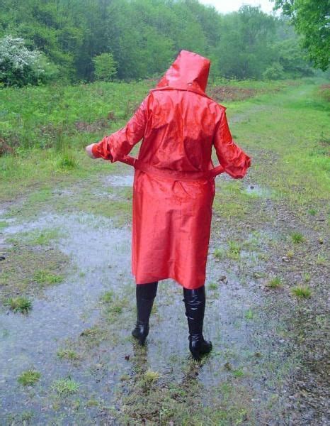 Rain Lovely Rain Janet In Her Red Rubberized And Hooded Satin