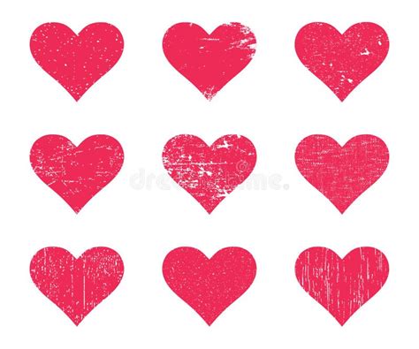 Red Grunge Hearts Distressed Texture Heart Set Stock Vector