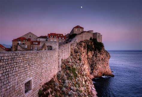 Wallpaper : sea, architecture, rock, stones, wall, Moon, evening