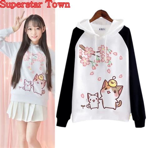 Japanese Kawaii Hoodies Harajuku Cat Women Sweatshirts Winter Mori Girl
