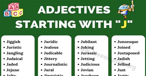 114 Adjectives That Start With J Cool J Adjectives Love English