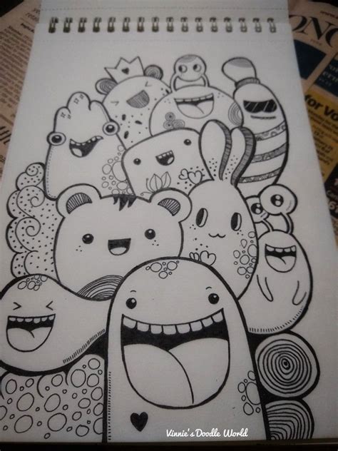 A Drawing Of Some Cartoon Characters On A White Paper With Black And