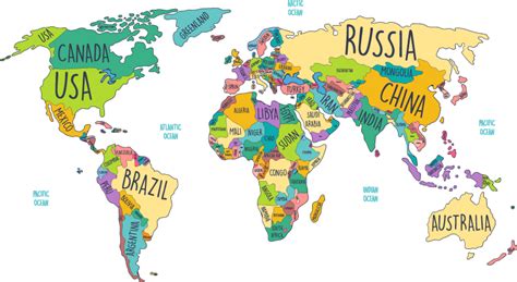 Political World Map Map Wall Sticker Tenstickers