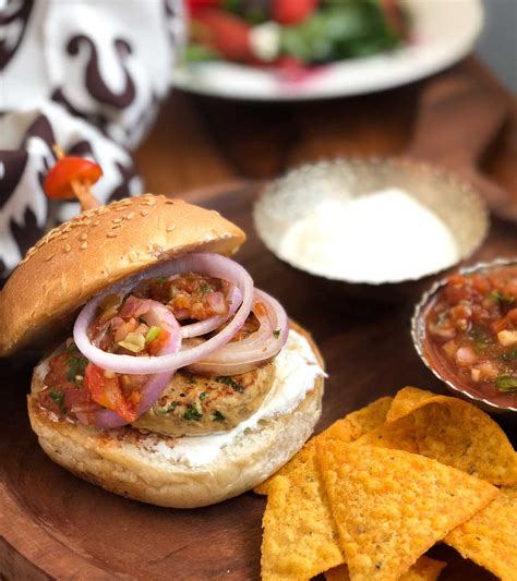 Mexican Chicken Burger Recipe With Sour Cream And Salsa By Archanas Kitchen