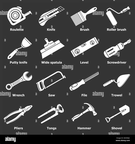 Building Hand Tool Icons Set Grey Vector Stock Vector Image And Art Alamy