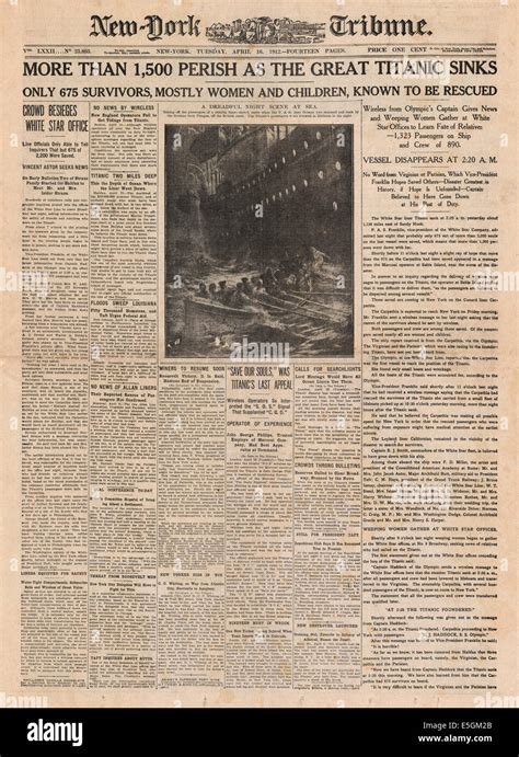 1912 The New York Tribune Usa Front Page Reporting The Sinking Of