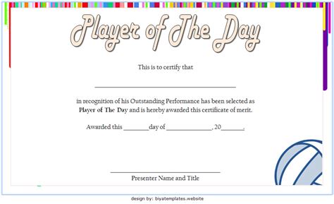 Volleyball Player Of The Day Certificate Template Free For Player Of