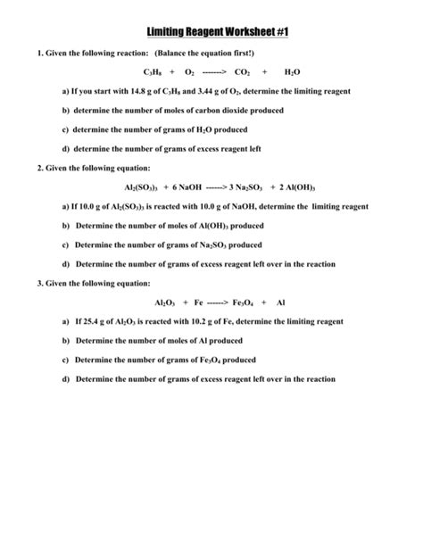 42 Limiting Reactant Worksheet Answers Worksheet Master