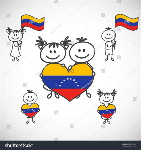 Hand Drawn Boy And Girl Holding Flag On A White Background Cartoon