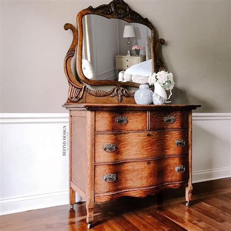 Antique Tiger Oak Dresser With Mirror Dresstc