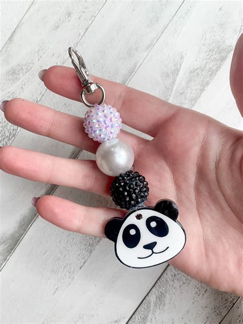 Panda Keychain Beaded Keychain Panda Lover Etsy