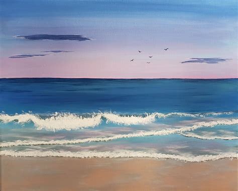 Pink Sunset Beach Scene Painting Beach Sunset Painting Beach Canvas