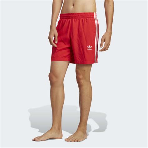 Adidas Originals Adicolor 3 Stripes Swim Shorts Red Mens Swim Adidas Us