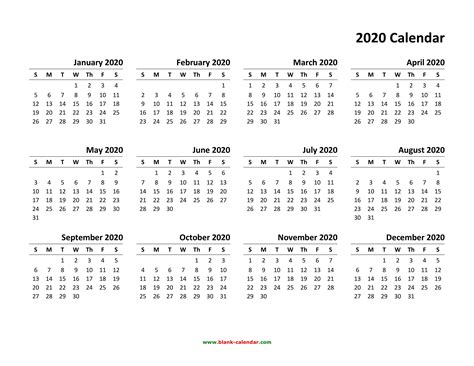Yearly Calendar 2020 Free Download And Print Free Printable Calendars