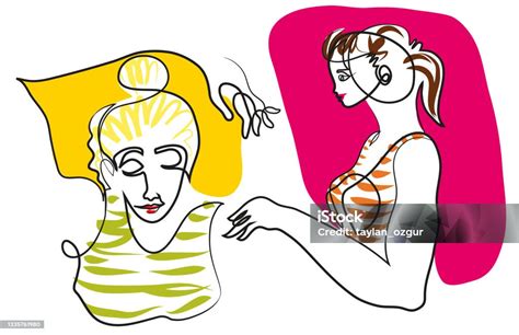 One Line Drawing Of Woman Getting Neck And Shoulders Massage By Female Masseur Stock