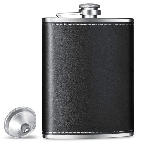 Buy Flask Stainless Steel Whiskey Flasks Black Leather Hip Flask 8 Oz