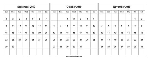 September October November 2019 Calendar 2019 Calendar Calendar