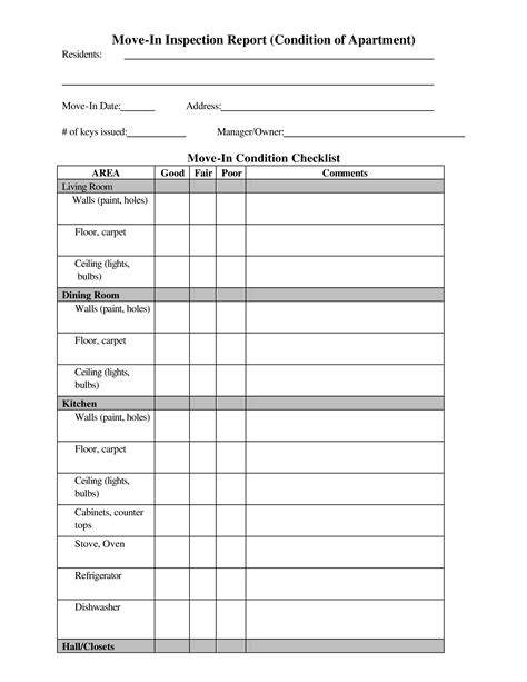 Free Printable Apartment Inspection Checklist Form Printable Forms Free Online