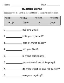 Given their nature, these are the first words children use to acquire facts about their worlds. 14 Best Images of WH Worksheets Kindergarten - WH Digraphs ...