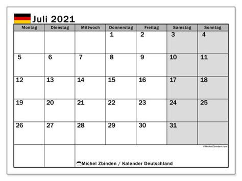 Dieser kalender 2021 entspricht der unten gezeigten grafik, also kalender mit kalenderwochen und feiertagen, enthält aber zusätzlich eine übersicht zum kalender, welcher feiertag in welchem bundesland gilt. Kalender Juli 2021 "Feiertage" - Michel Zbinden DE