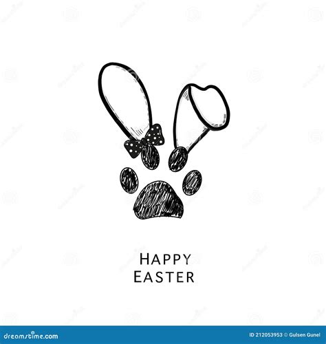 Doodle Paw Print With Bunny Rabbit Ear And Text Happy Easter Stock