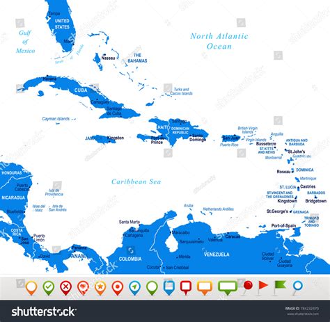 Caribbean Map Detailed Vector Illustration 스톡 벡터로열티 프리 784232470