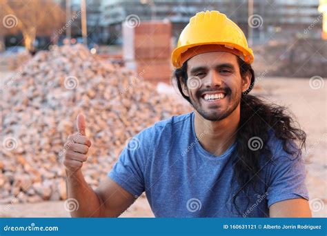 Cheerful Construction Worker Giving Thumbs Up Stock Image Image Of
