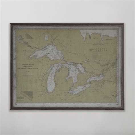 Great Lakes Map Nautical Map Of The Great Lakes Vintage Wall Etsy