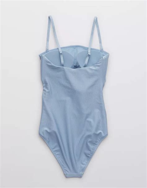 aerie ribbed shine wrap strapless one piece swimsuit