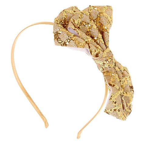 Claires Glitter Bow Headband Gold Fashion Girls Accessories