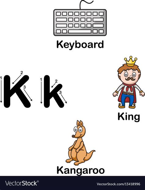 Alphabet Letter K Keyboard King Kangaroo Vector Image