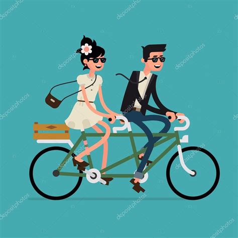 Couple Riding Tandem Bicycle — Stock Vector © Mashatace 79017490