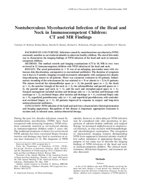 Pdf Nontuberculous Mycobacterial Infection Of The Head And Neck In