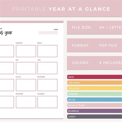 Printable Year At A Glance Planner Page Print At Home Yearly Etsy
