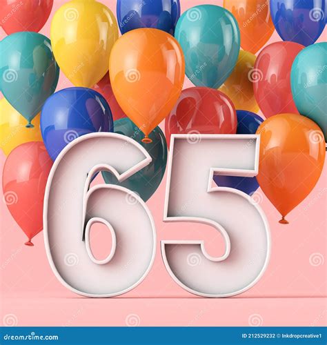 Happy 65th Birthday Background With Colourful Balloons 3d Rendering