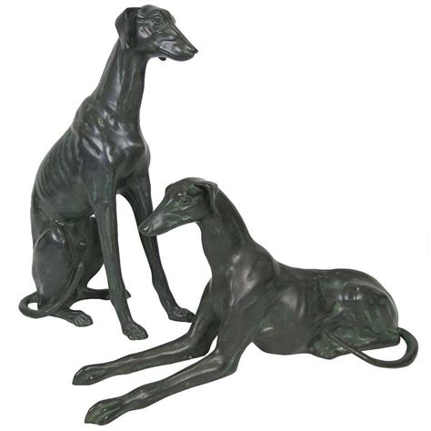 Pair Of Life Size Bronze Whippets At 1stdibs Bronze Whippet Statue