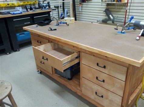 Shop Assemblyoutfeed Table Workbench Woodworking Workbench Garage