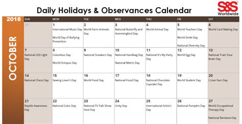 Daily Holidays And Observances Printable Calendar Archives Page 2 Of 2