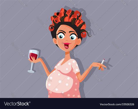 Pregnant Woman Smoking A Cigarette And Drinking Vector Image