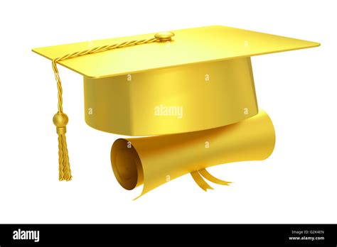Golden Graduation Cap Diploma 3d Rendering Isolated On White