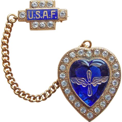 Wwii Air Force 1940s Vintage Sweetheart Pin Enamel Glass Heart