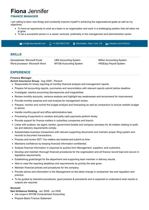 Finance Manager Resume Template